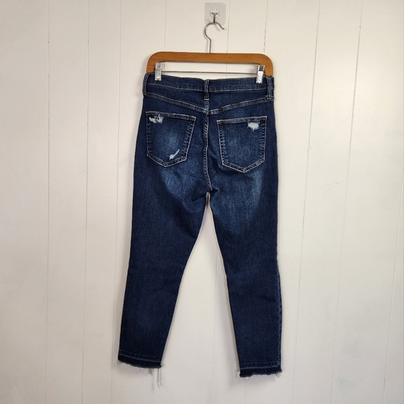 Gap True Skinny Sky High Ankle Jeans Hi Rise Raw Hem Frayed Stretchy Dark Wash - Picture 2 of 13